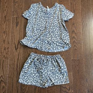 Pink Lily Blue Leopard Pajama Set